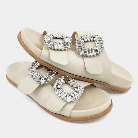 ShuShop Shoes - ShuShop Bridget Slide Sandals Cream/Rhinestone Buckle Bridal Feminine Fun SZ 7.5
